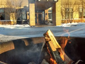 photo of fire in front of St. Paul's Monastery